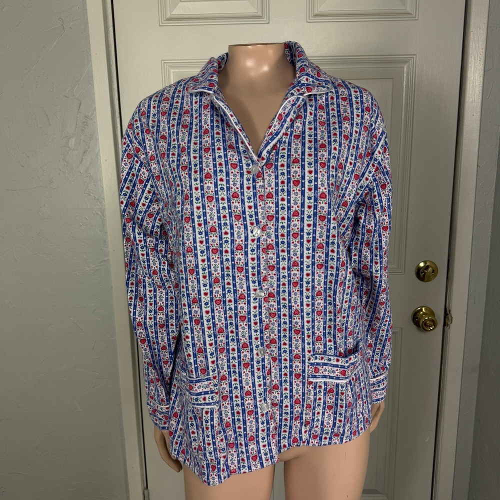 Lanz of Salzburg Night Shirt Pajama Flannel M Floral Heart Cotton Top L/S T11
